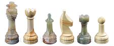 Burma Teak & Green Onyx Natural Stone Chess Set With Rustic Series Chess Pieces 