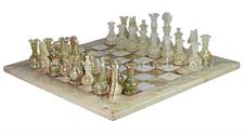 Eye Catching Green Onyx & White Onyx Chess Set – Monarch Gambit Series Chess Set with Faux Leather Storage Box – Handcrafted Stone Pieces for Elegant Home Décor & Gifts