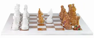 Luxurious Red Onyx & White Marble Chess Set with PU Leather Storage Box – Handmade, Elegant, and Durable