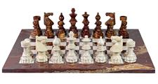 Luxury Red Onyx and White Marble European Style Chess Set with Faux Leather Storage Box – Handcrafted Stone Chess Pieces & Board for Home Décor and Gifts