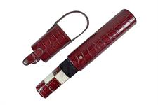 Luxury Burgundy Crocodile Textured Leather Roll-Up Chess Set – Marble Checkers with Metallic Edges & Leather Storage Tube