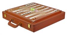Premium Leather Reversible Game Board – Dual-Sided Chess and Backgammon Set with Imperium Series Handcrafted Wooden Chess Pieces and Wooden checkers Elegant PU Leather Storage Box