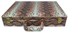 Premium Tangerine & Brown Snake Textured PU Leather Chess Set Storage Box – Elegant, Durable Organizer for Chess Pieces & Accessories 