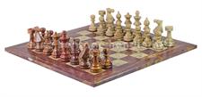 Luxurious Red Onyx & Coral Marble European Style Chess Set with Faux Leather Storage Box – Handcrafted Stone Chess Pieces