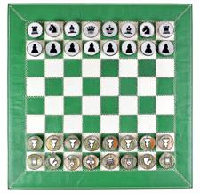 Splash Green Leather Roll-Up Chess Set with Zig-Zag Stitching – Marble Checkers with Metallic Edge & Leather Storage Tube