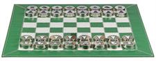 Splash Green Leather Roll-Up Chess Set with Zig-Zag Stitching – Marble Checkers with Metallic Edge & Leather Storage Tube