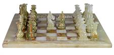 Eye Catching Green Onyx & White Onyx Chess Set – Monarch Gambit Series Chess Set with Faux Leather Storage Box – Handcrafted Stone Pieces for Elegant Home Décor & Gifts