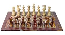 Luxurious Red Onyx & Coral Marble European Style Chess Set with Faux Leather Storage Box – Handcrafted Stone Chess Pieces