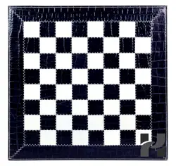 Luxury Dark Blue Croco Leather Roll Up Chess Set with Marble Checkers and Leather Storage Tube