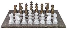 Luxury Oceanic / Fossil White Marble European Style Chess Set with Faux Leather Storage Box – Handcrafted Stone Chess Pieces & Board