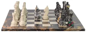 Michael Angelo & Verona Marble Rustic Series Chess Set – Handcrafted Stone Pieces with Faux Leather Storage Box – Luxury Classic Board Game Décor