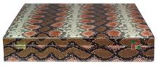 Premium Tangerine & Brown Snake Textured PU Leather Chess Set Storage Box – Elegant, Durable Organizer for Chess Pieces & Accessories 
