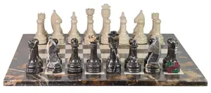 Michael Angelo & Verona Marble Rustic Series Chess Set – Handcrafted Stone Pieces with Faux Leather Storage Box – Luxury Classic Board Game Décor