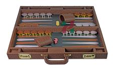 High-End Faux Leather Backgammon Set – Ostrich Texture, Inlaid Points & Metallic Checkers