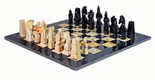 Luxurious Black & Burma Teak Marble Chess Set | Royal Bishop Series | Handcrafted Stone Chessboard & Pieces | Faux Leather Storage Box