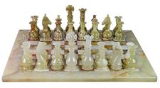 Eye Catching Green Onyx & White Onyx Chess Set – Monarch Gambit Series Chess Set with Faux Leather Storage Box – Handcrafted Stone Pieces for Elegant Home Décor & Gifts