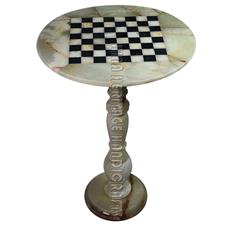 Light Green Onyx & Jet Black Marble Natural Stone Chess Table With Classsic Series Chess Pieces