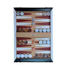 Luxury Leather Book-Style Backgammon Set with Metallized Edge Marble Checkers – Elegant Portable Backgammon Game
