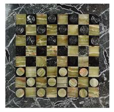 Elegant Black Zebra & Green Onyx Marble Checkers Set – Handcrafted Luxury Board Game