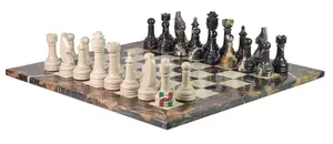 Michael Angelo & Verona Marble Rustic Series Chess Set – Handcrafted Stone Pieces with Faux Leather Storage Box – Luxury Classic Board Game Décor