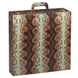 Premium Tangerine & Brown Snake Textured PU Leather Chess Set Storage Box – Elegant, Durable Organizer for Chess Pieces & Accessories 