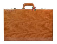 Tan Crocodile Textured Faux Leather Backgammon Attache Set with Gold & Silver Plated Metallic Edge Checkers and 2 Dice Cups