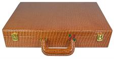 Tangerine Croco PU Leather Chess Set Storage Box with Carrying Handle – Stylish and Durable Chess Piece Organizer for Travel and Home