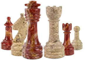 Premium Red Onyx and Coral Marble Chess Set – Hand-Carved Stone Chess Piece Set – Unique Home Decor Gift