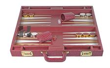 Luxury Burgundy Faux Leather Attache Backgammon Set | Inlaid Playing Point | Metallic Checkers & Dice Cups