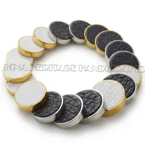 Luxury Faux Leather Black & White Crocodile Backgammon Checkers 44.5x10mm with Silver & Gold Metallic Edges & Matching Storage Box
