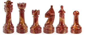 Handcrafted Jet Black and Deep Red Onyx Marble Chess Set – Premium Stone Chess Pieces with Polished Finish