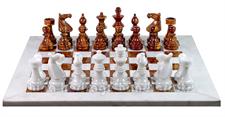 Luxury White Marble & Red Onyx European Style Chess Set with Faux Leather Storage Box – Handmade Stone Chessboard Game for Home Decor & Gifts