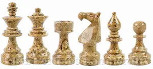 Handcrafted Coral Fossil and White Marble Staunton Chess Pieces Set - Luxury Stone Chessmen for Collectors