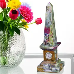 Handcrafted 12 Inch Green Onyx Obelisk Clock – Unique Natural Stone Clock for Elegant Homes
