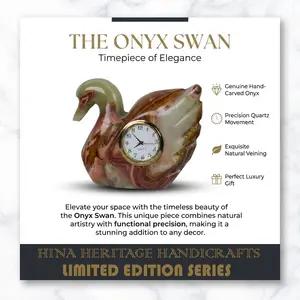 Green Onyx Swan Shape Clock – Handcrafted Natural Stone Desk & Table Clock