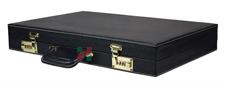 Premium Jet Black Snake Faux Leather Backgammon Attaché – 21x14x3 Inch Closed, Inlaid Playing Points, Luxury Travel Game Set