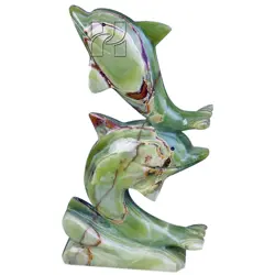 Handcrafted Green Onyx Double Dolphin Figurine – Natural Stone Decorative Sculpture for Home, Office, and Gifts – Unique