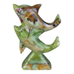 Handcrafted Green Onyx Double Dolphin Figurine – Natural Stone Decorative Sculpture for Home, Office, and Gifts – Unique