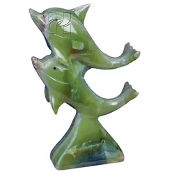 Handcrafted Green Onyx Double Dolphin Figurine – Natural Stone Decorative Sculpture for Home, Office, and Gifts – Unique