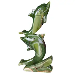 Handcrafted Green Onyx Double Dolphin Figurine – Natural Stone Decorative Sculpture for Home, Office, and Gifts – Unique