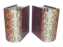 Elegant Book-Shaped Companion Cremation Urn – Deep Plum Crocodile & Tan Orange Brown Snake Pattern – For Couples’ Ashes
