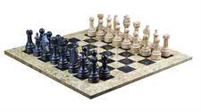 Coral & Jet Black Marble Natural Stone Chess Set With Rustic Series Chess Pieces 