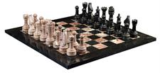 Marina  & Jet Black Marble Natural Stone Chess Set With Rustic Series Chess Pieces 
