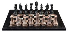 Marina  & Jet Black Marble Natural Stone Chess Set With Rustic Series Chess Pieces 