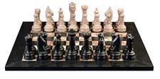 Marina  & Jet Black Marble Natural Stone Chess Set With Rustic Series Chess Pieces 