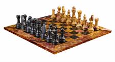Red Onyx & Jet Black Natural Stone Chess Set With Rustic Series Chess Pieces 