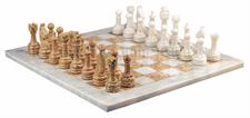  White & Coral Marble Natural Stone Chess Set With Rustic Series Chess Pieces 
