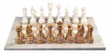  White & Coral Marble Natural Stone Chess Set With Rustic Series Chess Pieces 