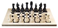 Botticino Cream & Jet Black Marble Natural Stone Chess Set With Rustic Series Chess Pieces 