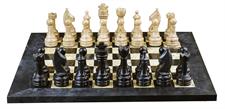 Jet Black & Coral Marble Natural Stone Chess Set With Rustic Series Chess Pieces 